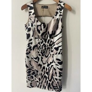 Camilla Milano Rasatello Zebra Size 46 Beige Black Midi Poly Elastine Dress New
